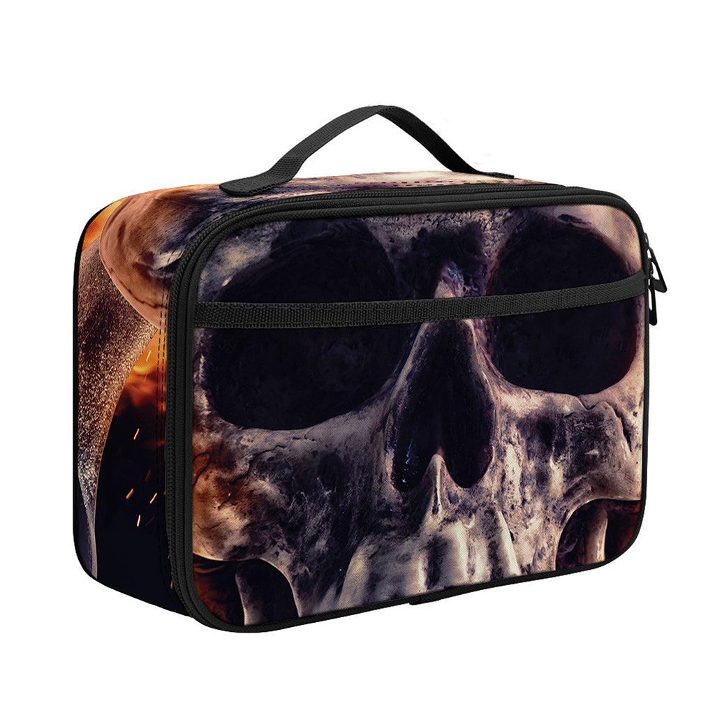 Flaming Skull And Cross Wrench Print Portable Lunch Bag