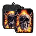 Flaming Skull And Cross Wrench Print Pot Holders With Pocket
