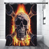 Flaming Skull And Cross Wrench Print Premium Shower Curtain