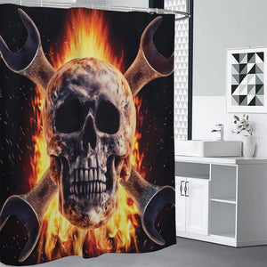 Flaming Skull And Cross Wrench Print Premium Shower Curtain