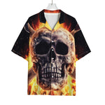 Flaming Skull And Cross Wrench Print Rayon Hawaiian Shirt