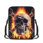 Flaming Skull And Cross Wrench Print Rectangular Crossbody Bag