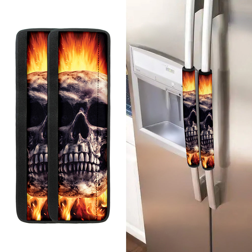 Flaming Skull And Cross Wrench Print Refrigerator Handle Covers