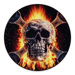 Flaming Skull And Cross Wrench Print Round Floor Mat