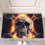 Flaming Skull And Cross Wrench Print Rubber Doormat