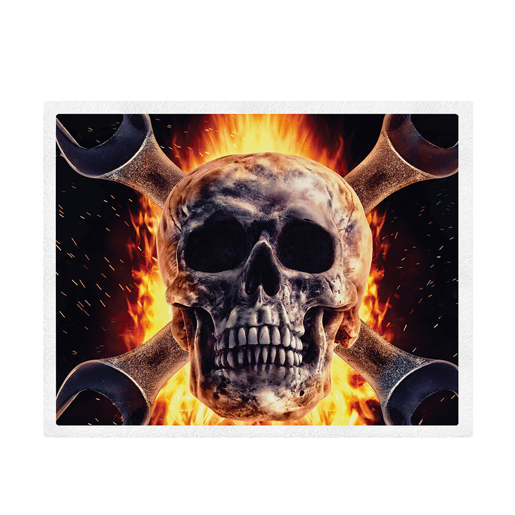 Flaming Skull And Cross Wrench Print Sherpa Blanket