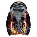 Flaming Skull And Cross Wrench Print Sherpa Lined Zip Up Hoodie