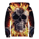 Flaming Skull And Cross Wrench Print Sherpa Lined Zip Up Hoodie