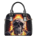 Flaming Skull And Cross Wrench Print Shoulder Handbag