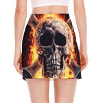 Flaming Skull And Cross Wrench Print Side Slit Mini Skirt