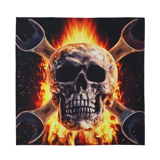 Flaming Skull And Cross Wrench Print Silk Bandana