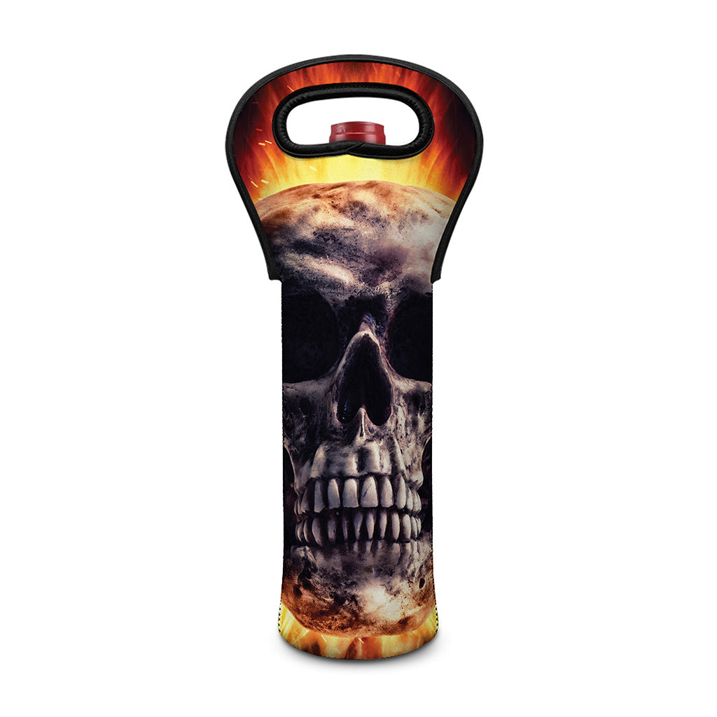 Flaming Skull And Cross Wrench Print Single Neoprene Wine Tote