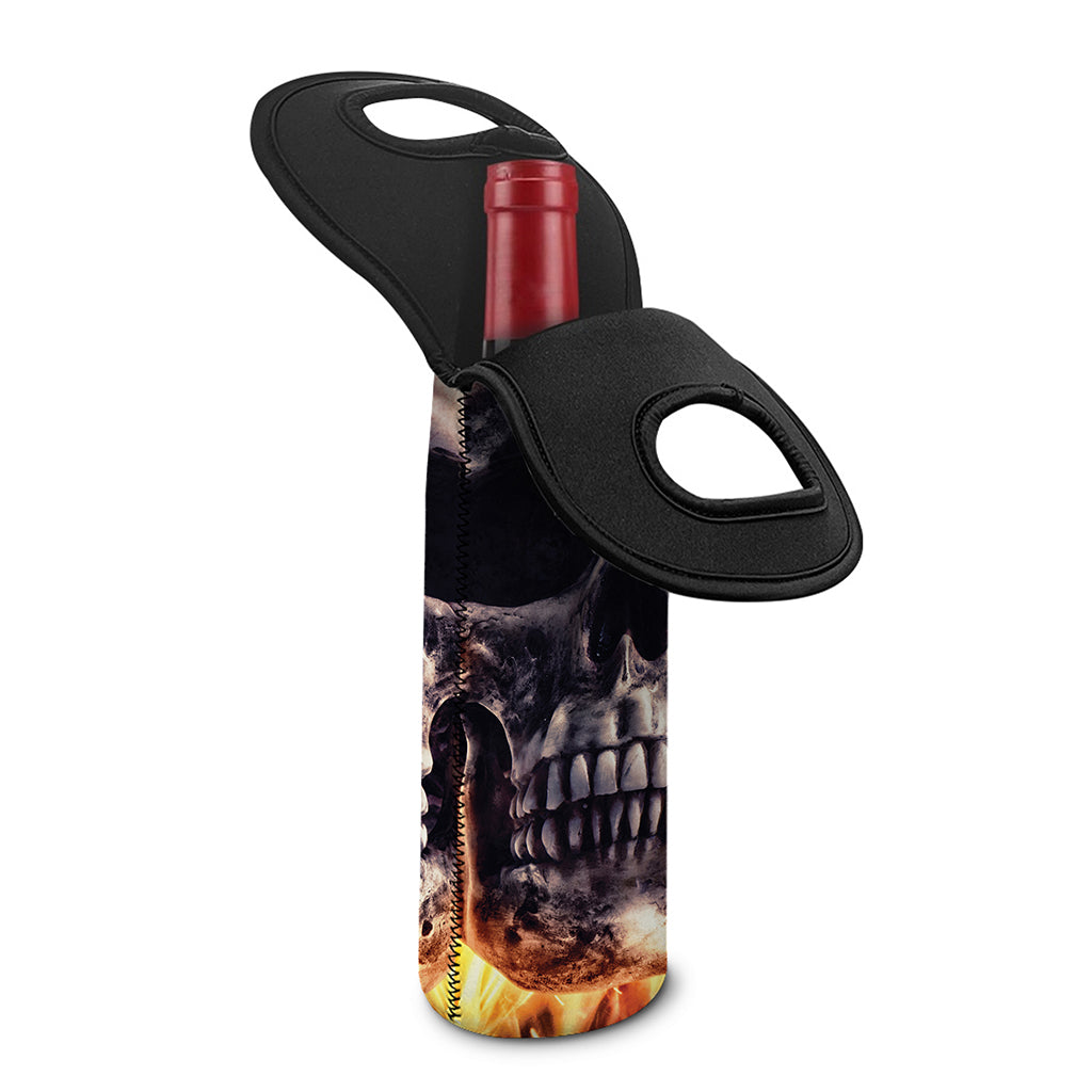 Flaming Skull And Cross Wrench Print Single Neoprene Wine Tote