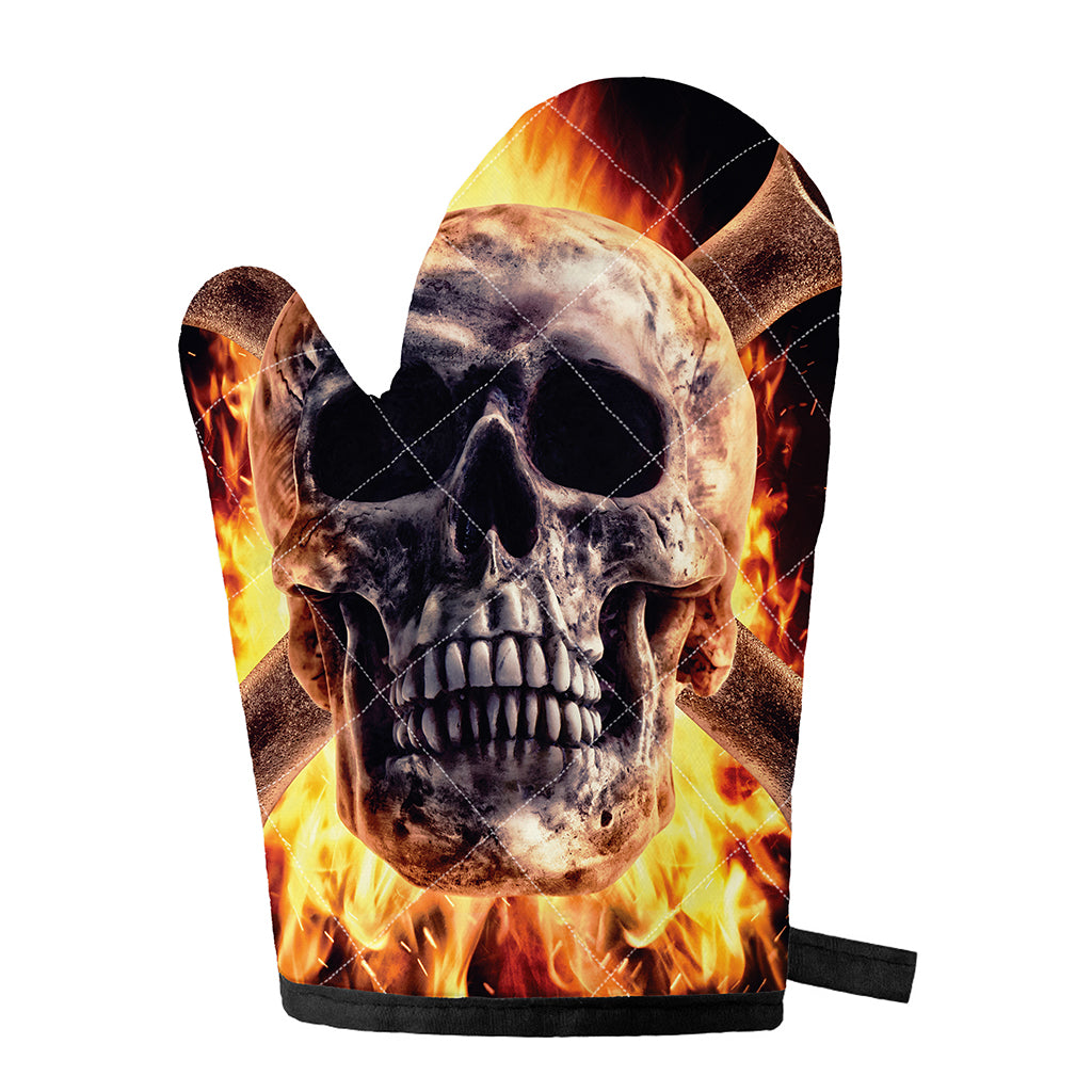Flaming Skull And Cross Wrench Print Single Oven Mitt