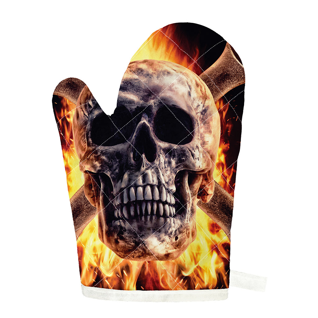 Flaming Skull And Cross Wrench Print Single Oven Mitt