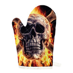 Flaming Skull And Cross Wrench Print Single Oven Mitt
