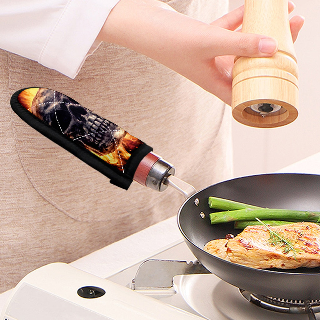 Flaming Skull And Cross Wrench Print Skillet Handle Cover