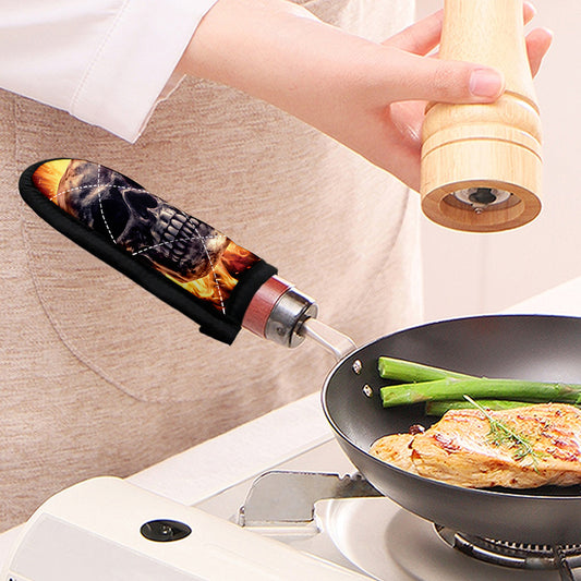 Flaming Skull And Cross Wrench Print Skillet Handle Cover