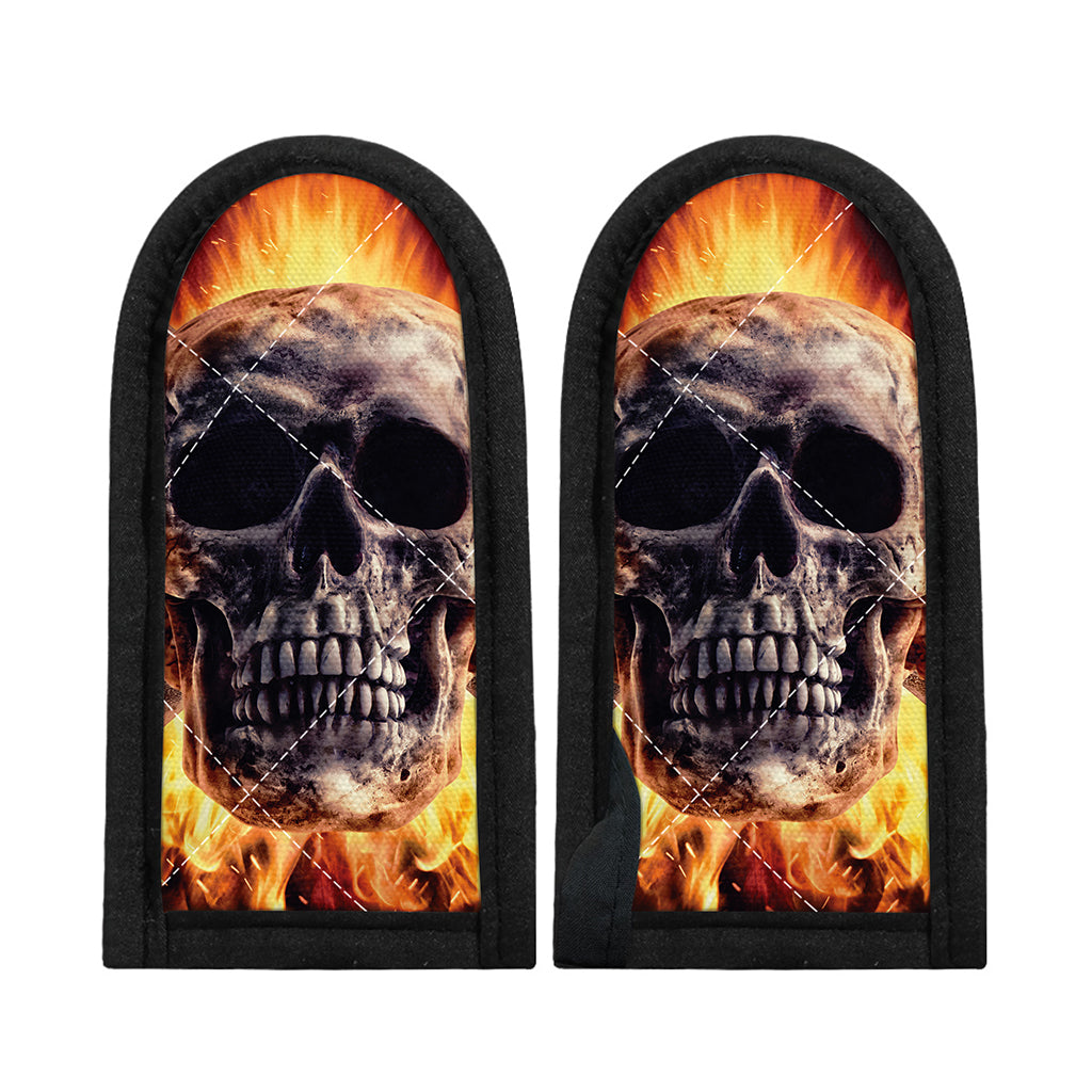 Flaming Skull And Cross Wrench Print Skillet Handle Cover