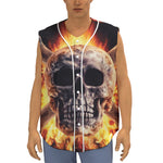Flaming Skull And Cross Wrench Print Sleeveless Baseball Jersey