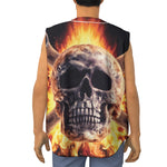 Flaming Skull And Cross Wrench Print Sleeveless Baseball Jersey