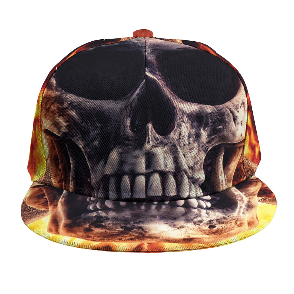 Flaming Skull And Cross Wrench Print Snapback Cap