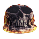 Flaming Skull And Cross Wrench Print Snapback Cap