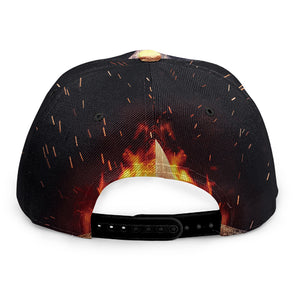 Flaming Skull And Cross Wrench Print Snapback Cap