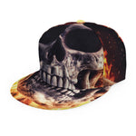 Flaming Skull And Cross Wrench Print Snapback Cap