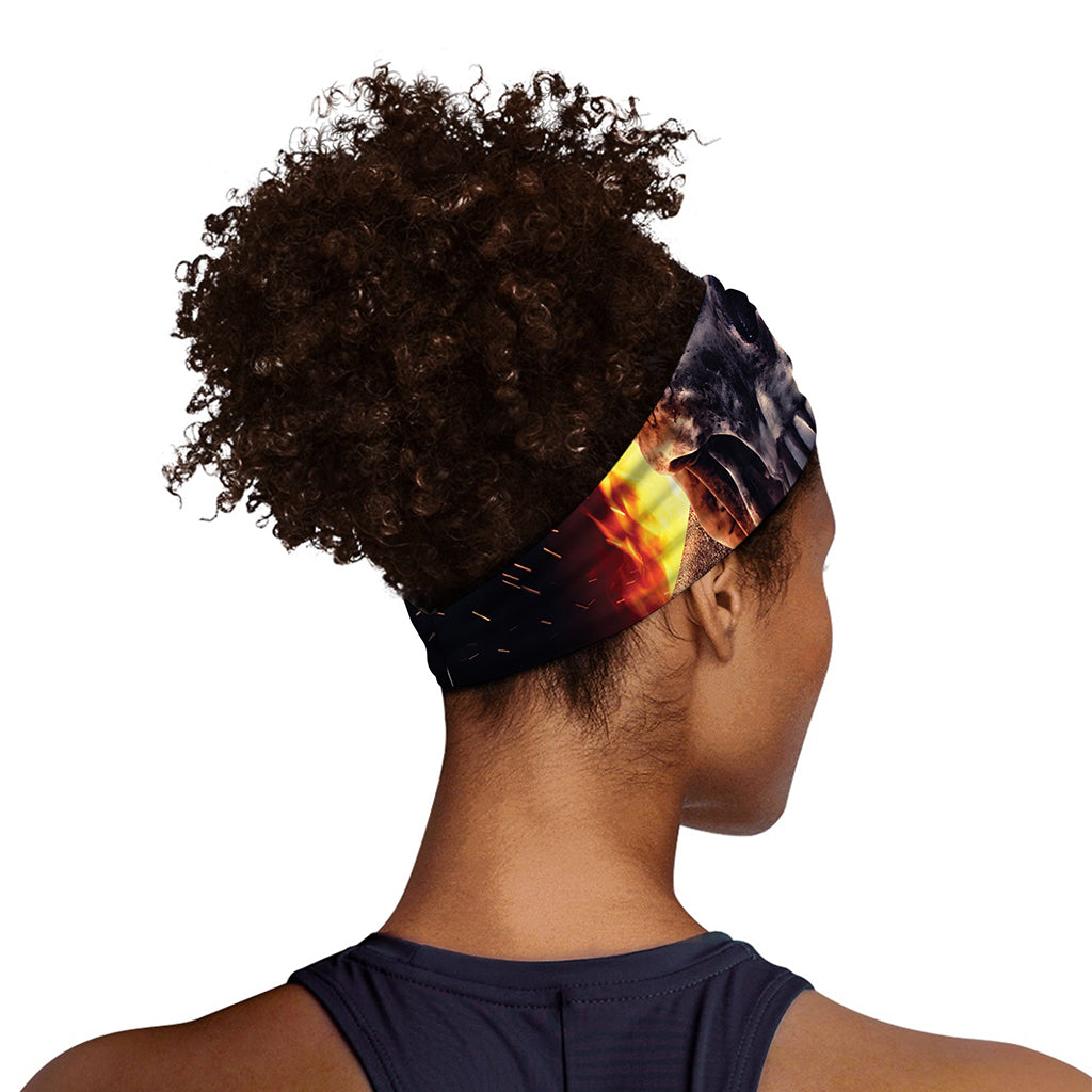 Flaming Skull And Cross Wrench Print Sports Headband