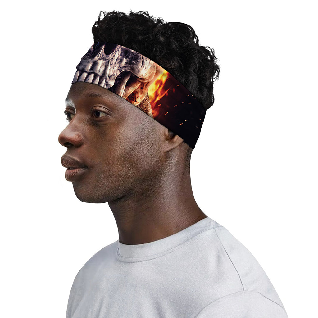 Flaming Skull And Cross Wrench Print Sports Headband