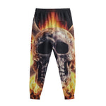 Flaming Skull And Cross Wrench Print Sweatpants