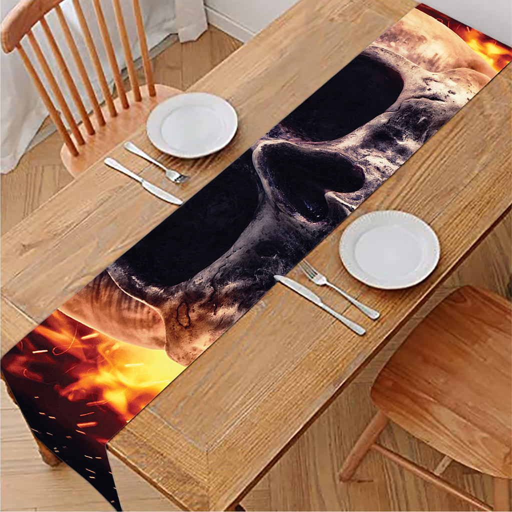 Flaming Skull And Cross Wrench Print Table Runner