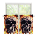 Flaming Skull And Cross Wrench Print Tier Curtains