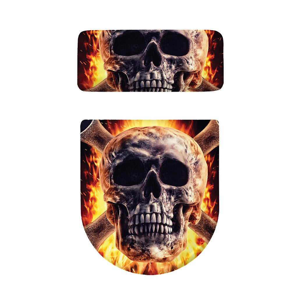 Flaming Skull And Cross Wrench Print Toilet Lid And Tank Cover Set