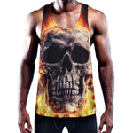Flaming Skull And Cross Wrench Print Training Tank Top