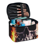 Flaming Skull And Cross Wrench Print Travel Makeup Bag