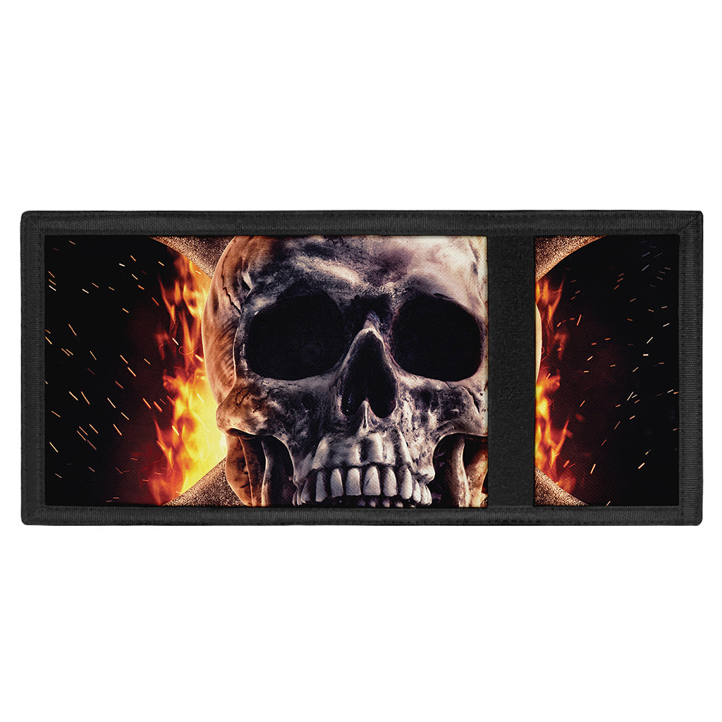 Flaming Skull And Cross Wrench Print Trifold Wallet