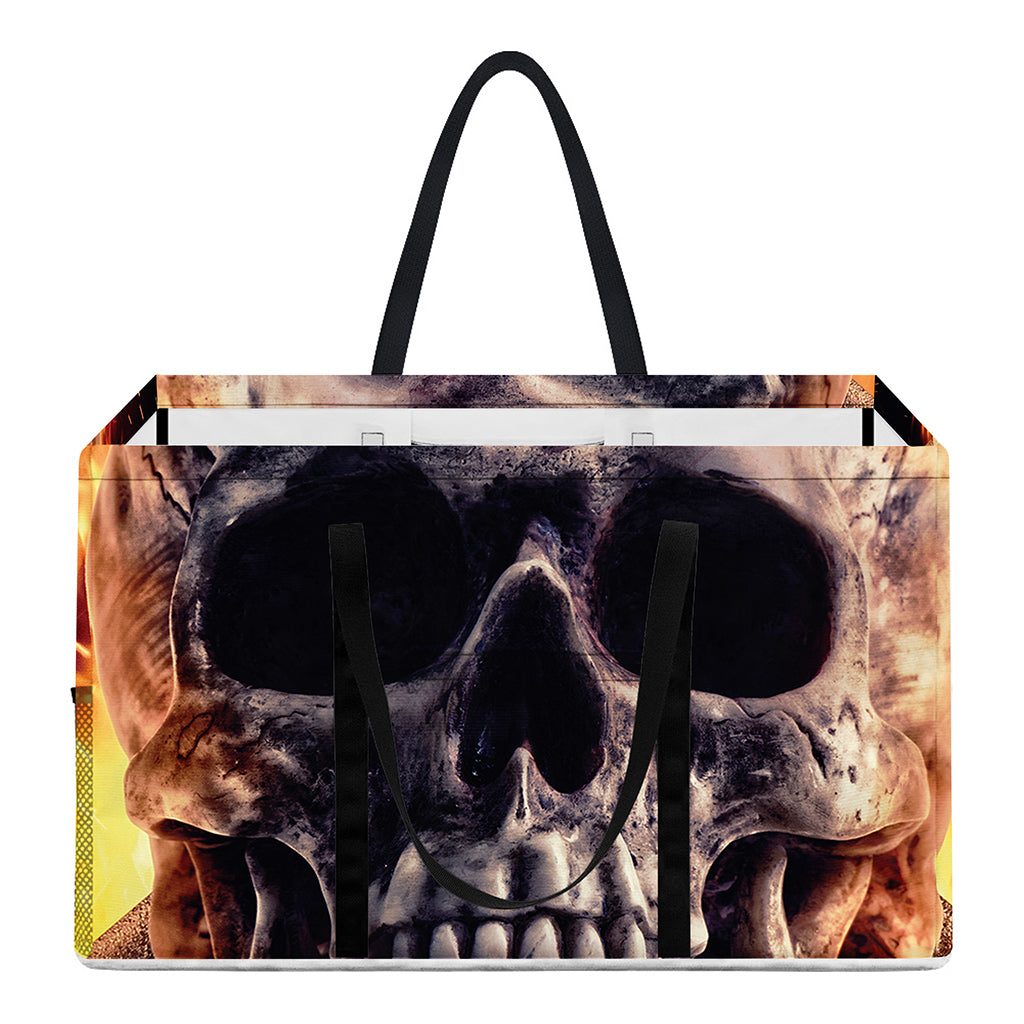 Flaming Skull And Cross Wrench Print Utility Tote Bag