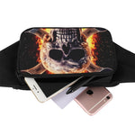 Flaming Skull And Cross Wrench Print Waist Bag