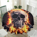 Flaming Skull And Cross Wrench Print Waterproof Round Tablecloth