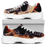 Flaming Skull And Cross Wrench Print White Chunky Shoes