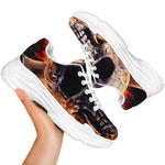 Flaming Skull And Cross Wrench Print White Chunky Shoes