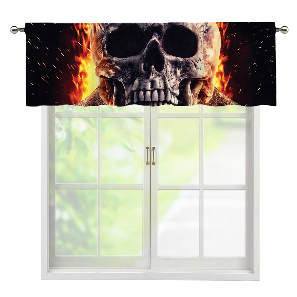 Flaming Skull And Cross Wrench Print Window Valance