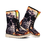 Flaming Skull And Cross Wrench Print Winter Boots