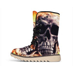 Flaming Skull And Cross Wrench Print Winter Boots