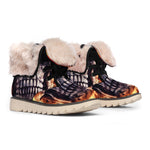 Flaming Skull And Cross Wrench Print Winter Boots