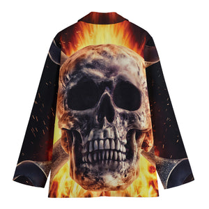 Flaming Skull And Cross Wrench Print Women's Blazer