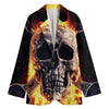 Flaming Skull And Cross Wrench Print Women's Cotton Blazer