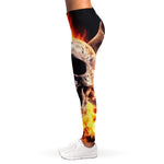 Flaming Skull And Cross Wrench Print Women's Leggings